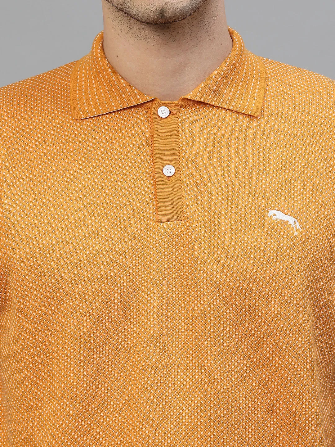 JUMP USA Men Orange & White Polo Collar Pure Cotton T-Shirt