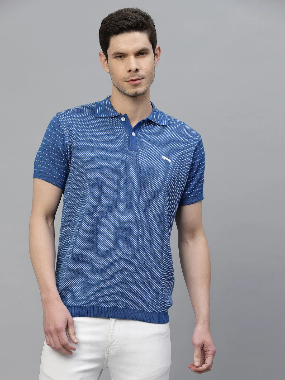 JUMP USA Men Royal Blue & White Polo Collar Pure Cotton T-Shirt