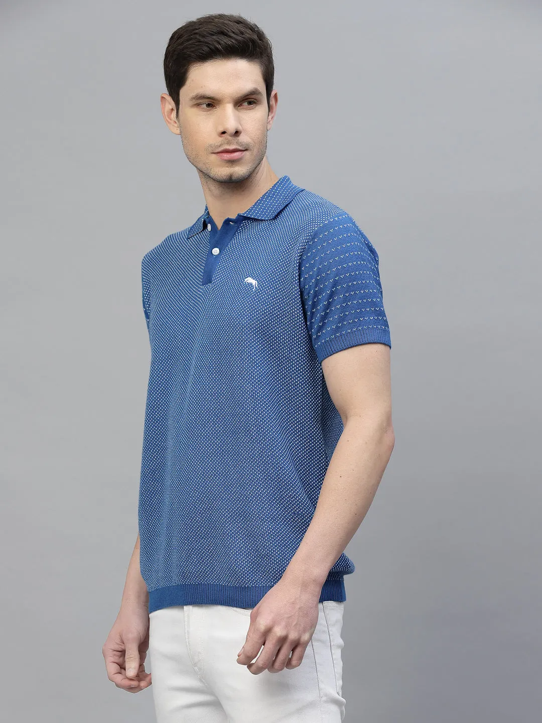 JUMP USA Men Royal Blue & White Polo Collar Pure Cotton T-Shirt