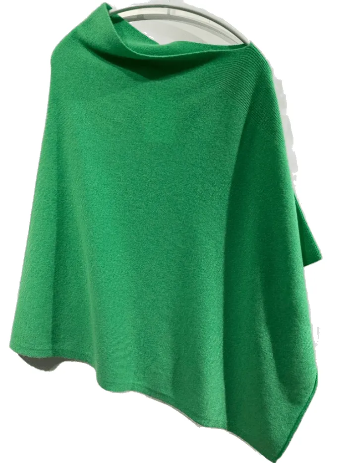 Kinross Cashmere Fresh Green Rib Detail Poncho LRAC3-240