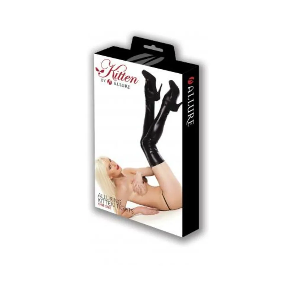 Kitten Wet Look Thigh High Stockings Black O/S