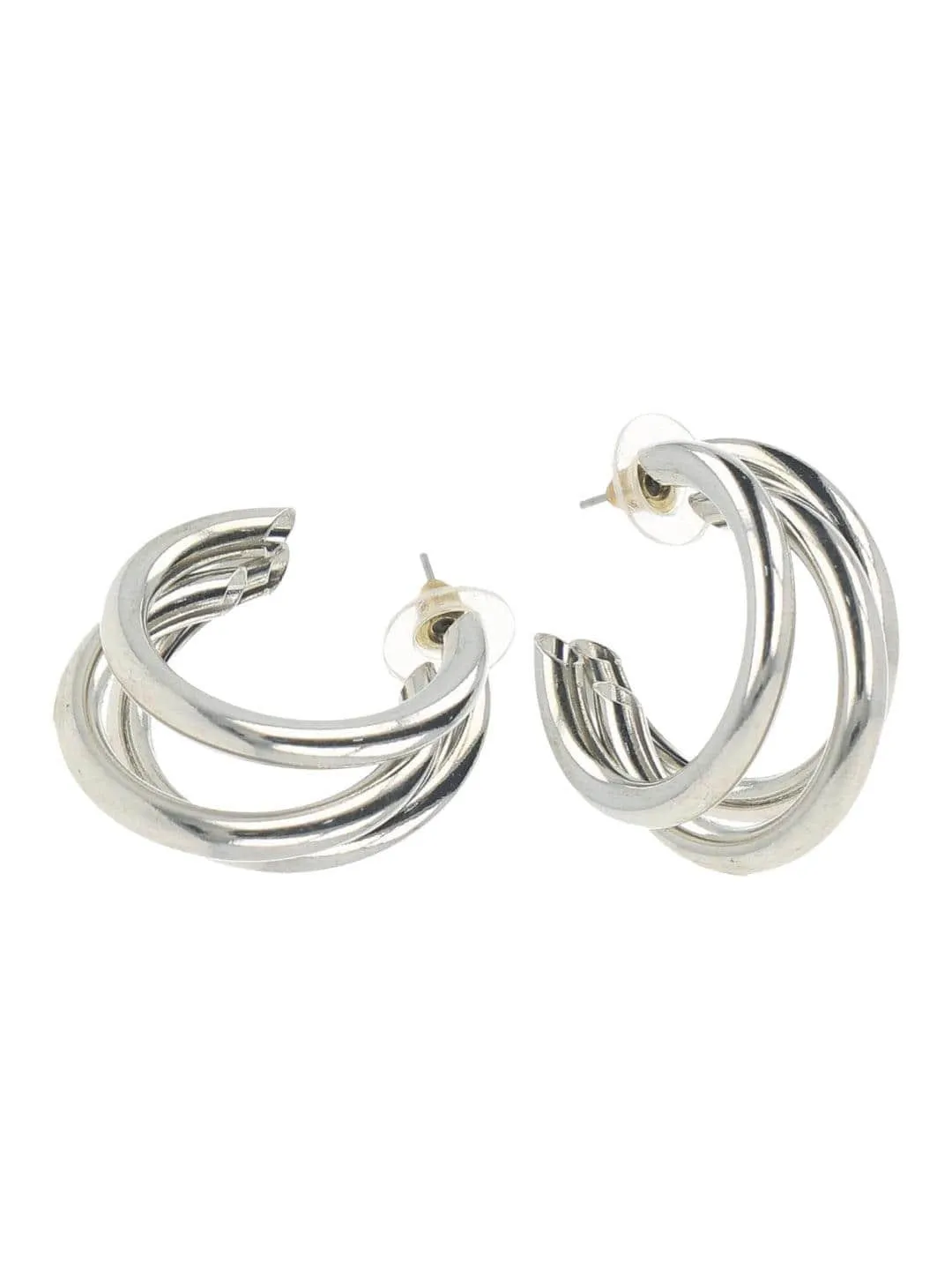 Kusha Kapila In Silver Triple Hoop Earrings