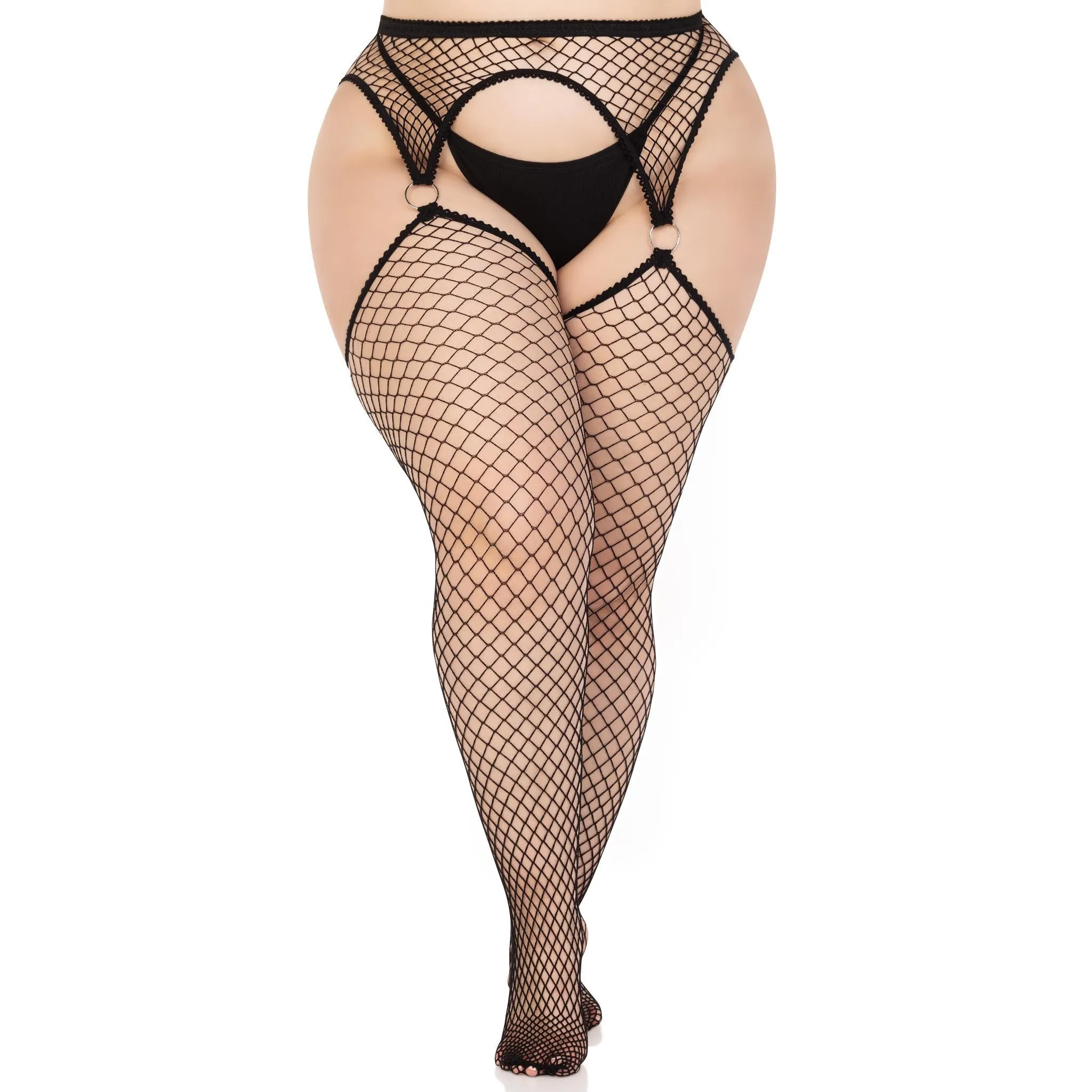 Kya Net Garter Belt Stocking - 1x/2x - Black