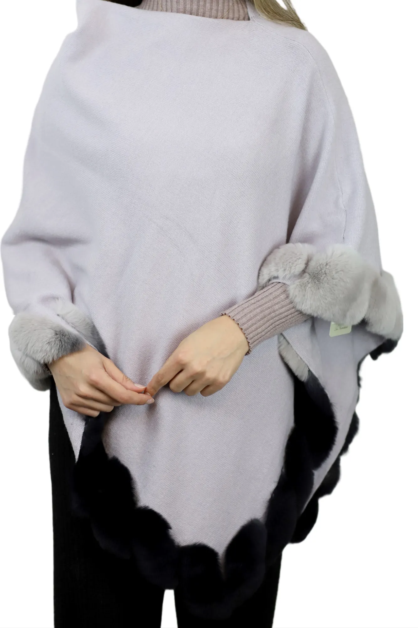 La Fiorentina | Asymmetrical Poncho with Ombre Fur Trim - Gray