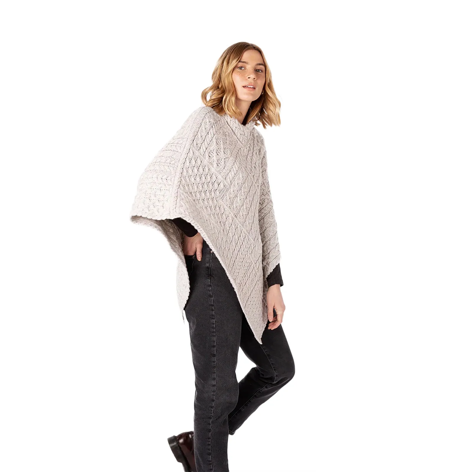 Ladies Elm Patchwork Poncho Silver Marl