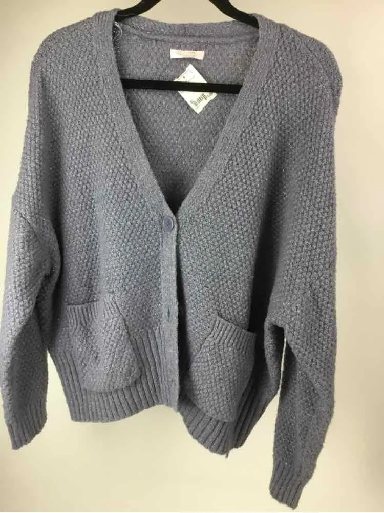 Lauren Conrad Size XL blue gray metallic thread button front Cardigan