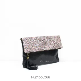 Leather Foldover Clutch With Detachable Strap - Glitter - LAST ONE