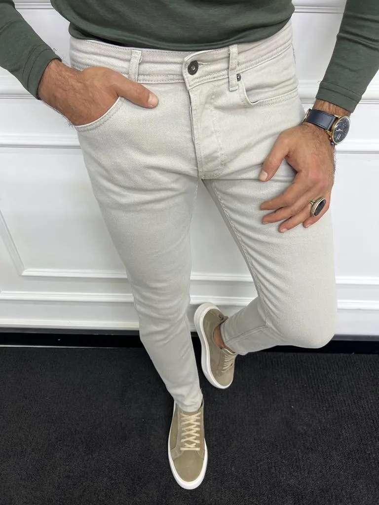 Leon Slim Fit Lycra Beige Jeans