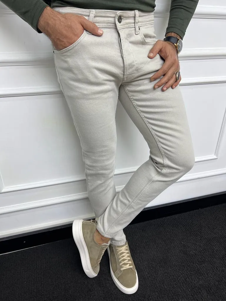 Leon Slim Fit Lycra Beige Jeans