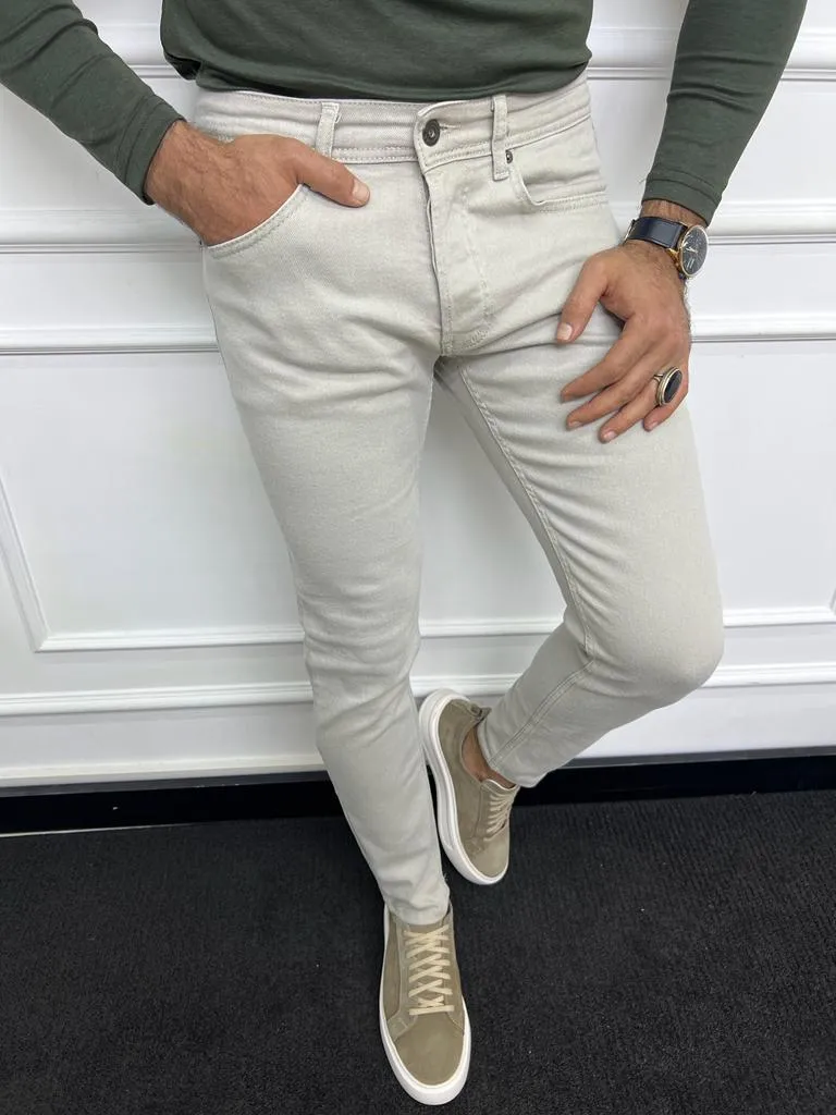 Leon Slim Fit Lycra Beige Jeans