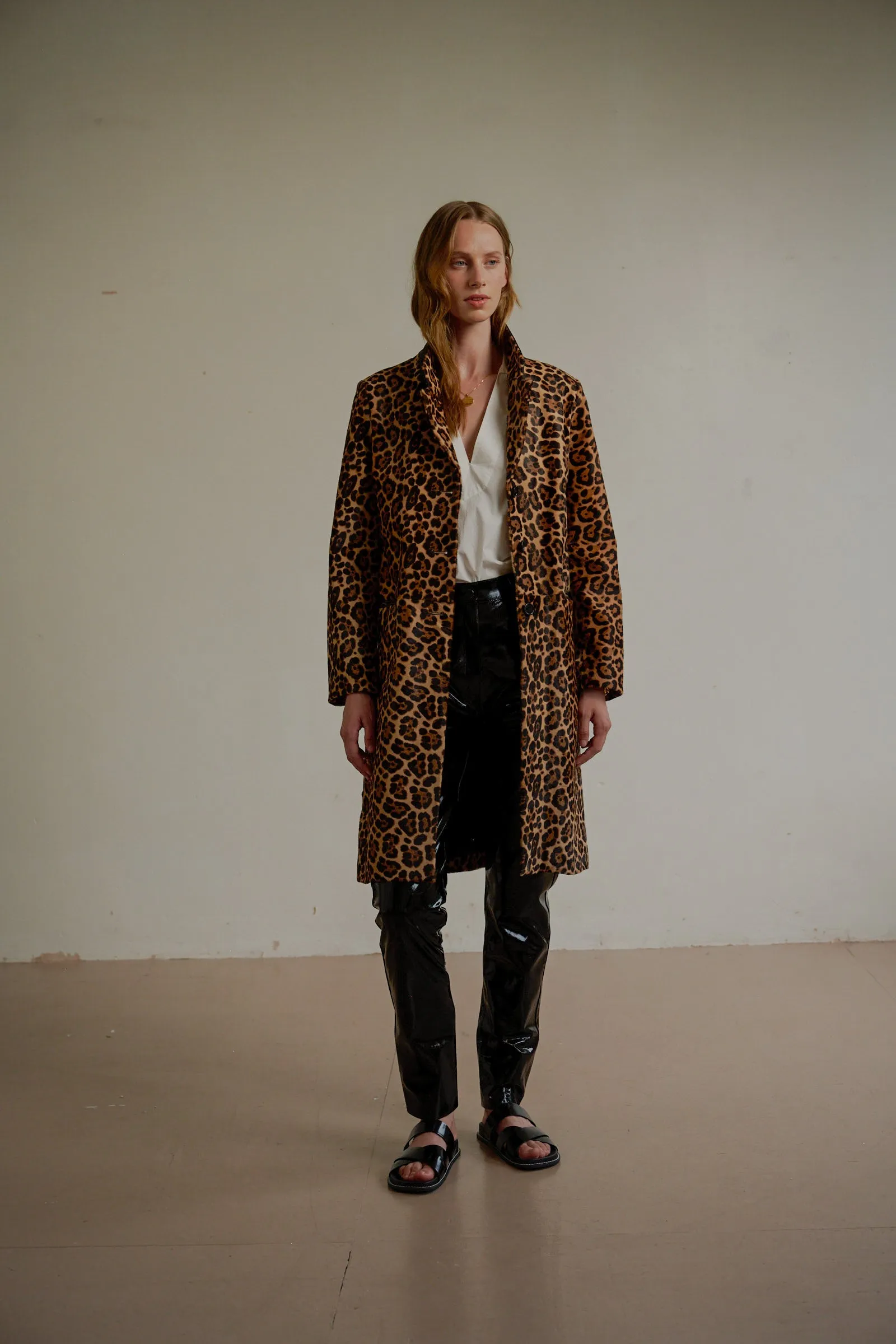 LEOPARD CALFSKIN TAILORED COAT