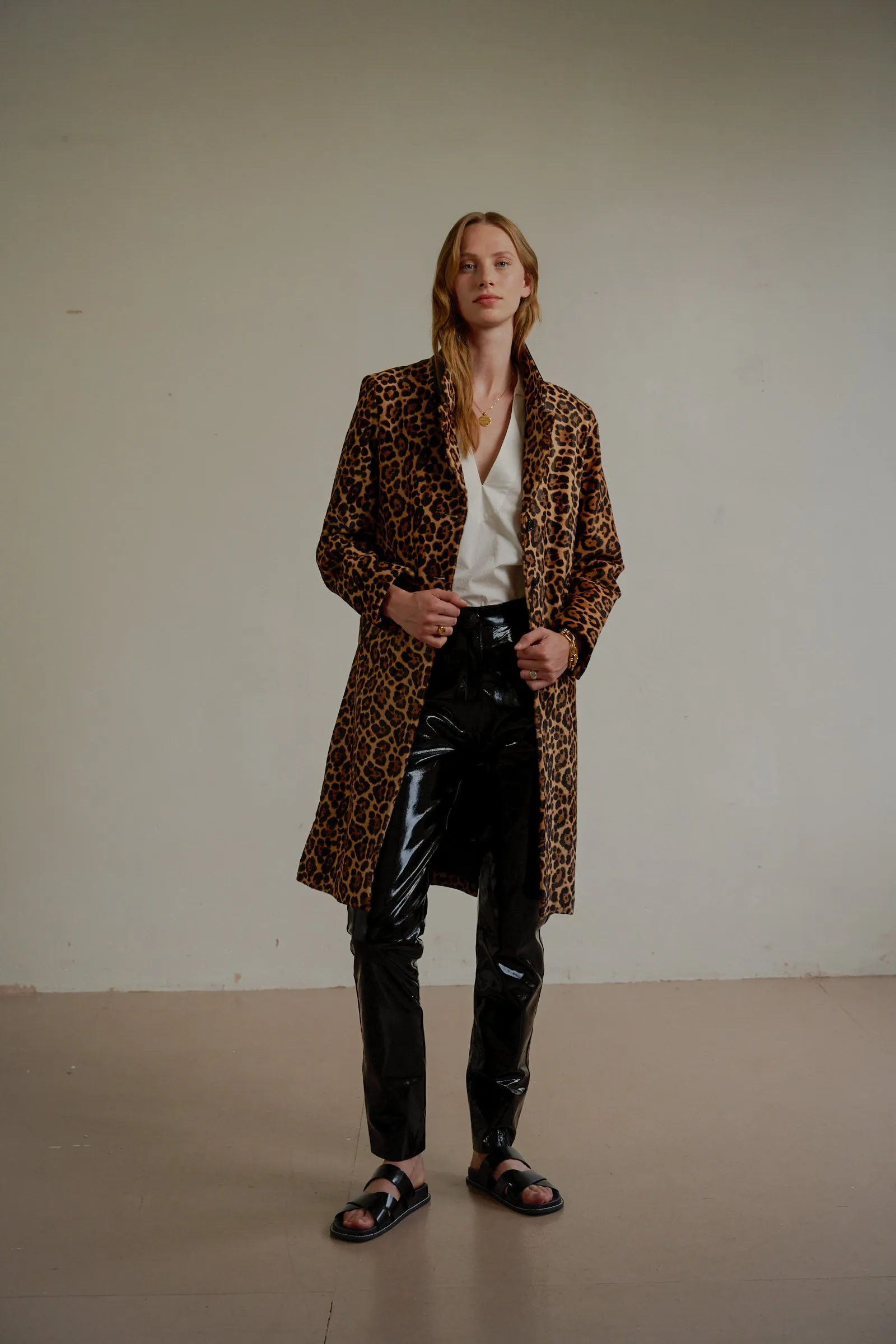 LEOPARD CALFSKIN TAILORED COAT