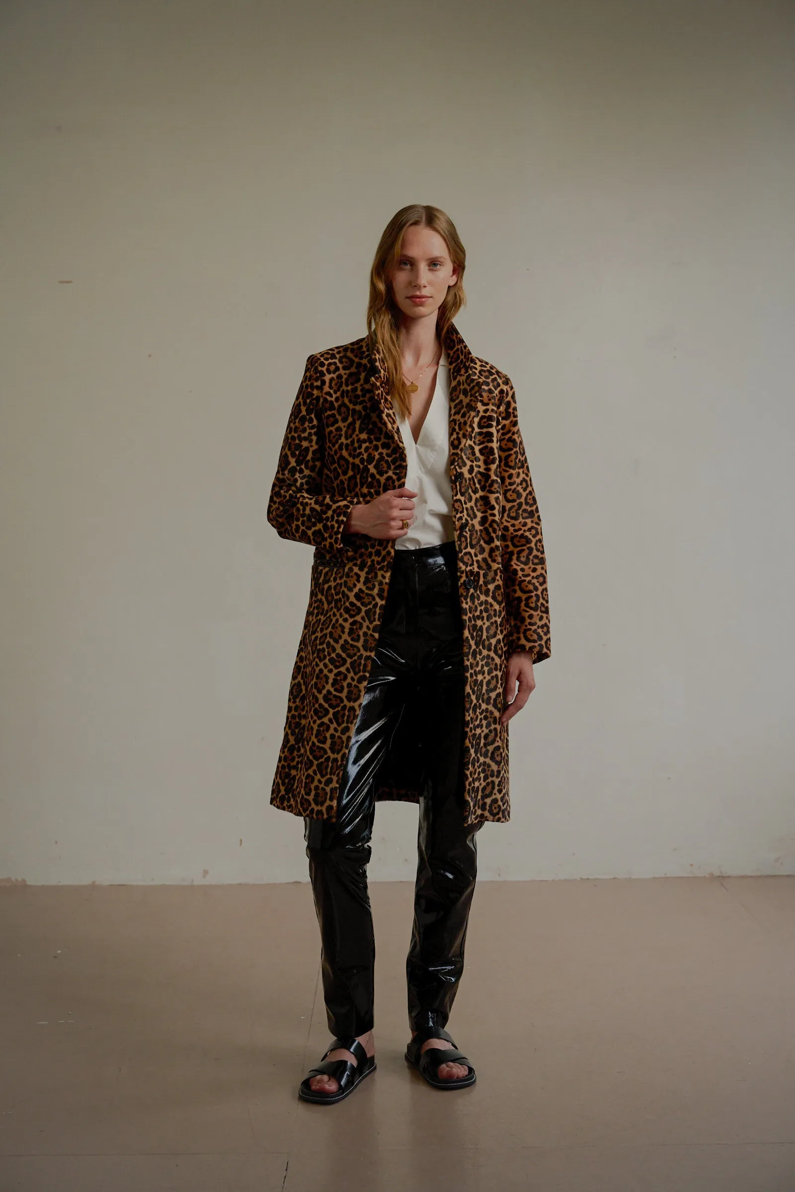 LEOPARD CALFSKIN TAILORED COAT