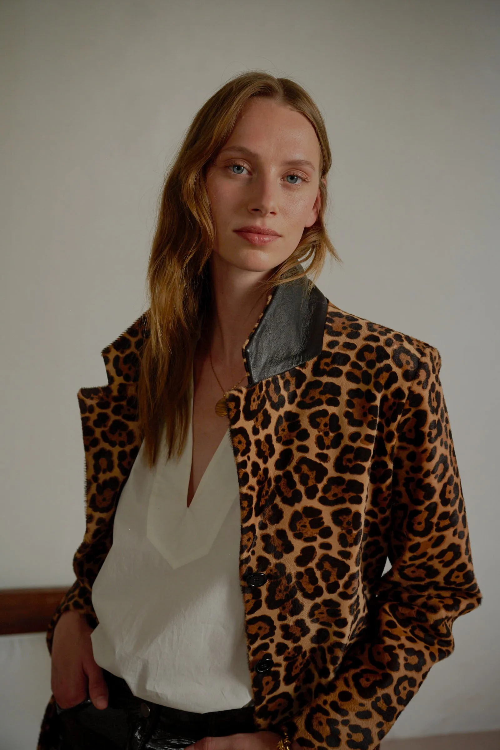 LEOPARD CALFSKIN TAILORED COAT