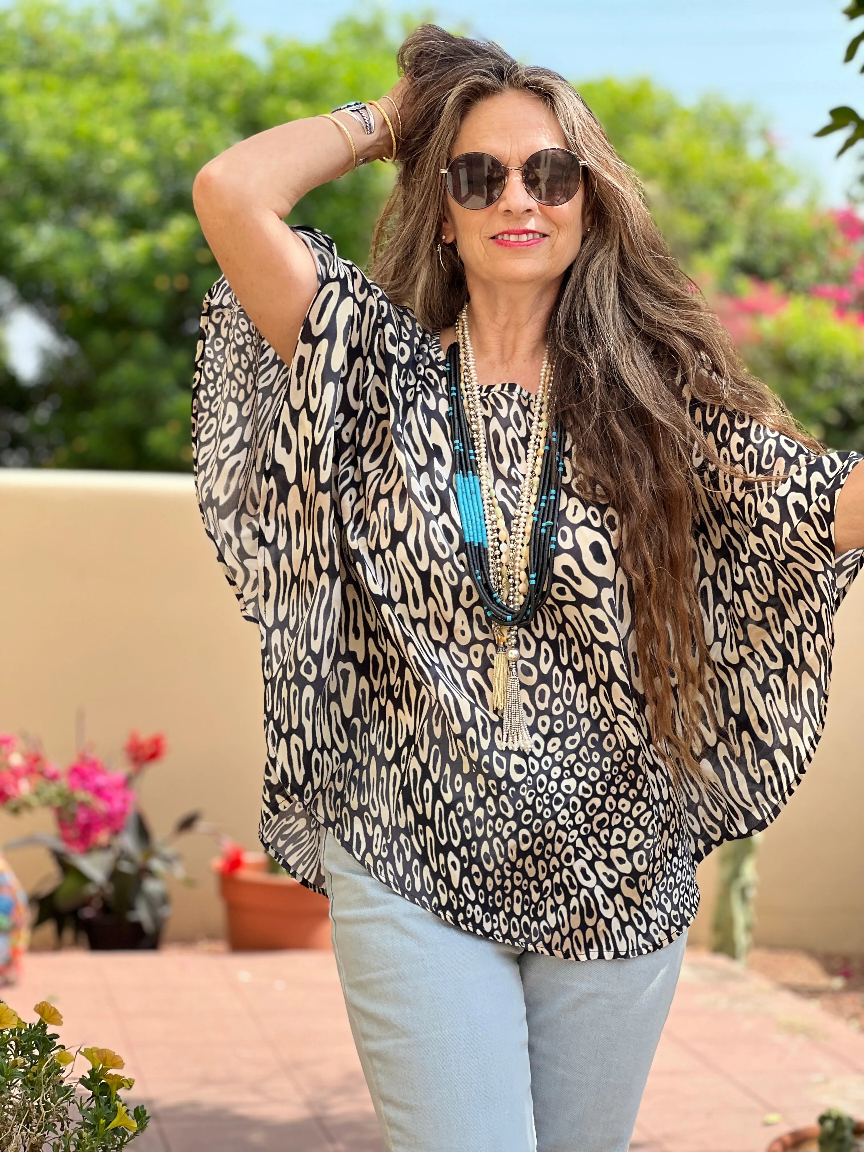 Leopardo Italian Silk Crepe Poncho