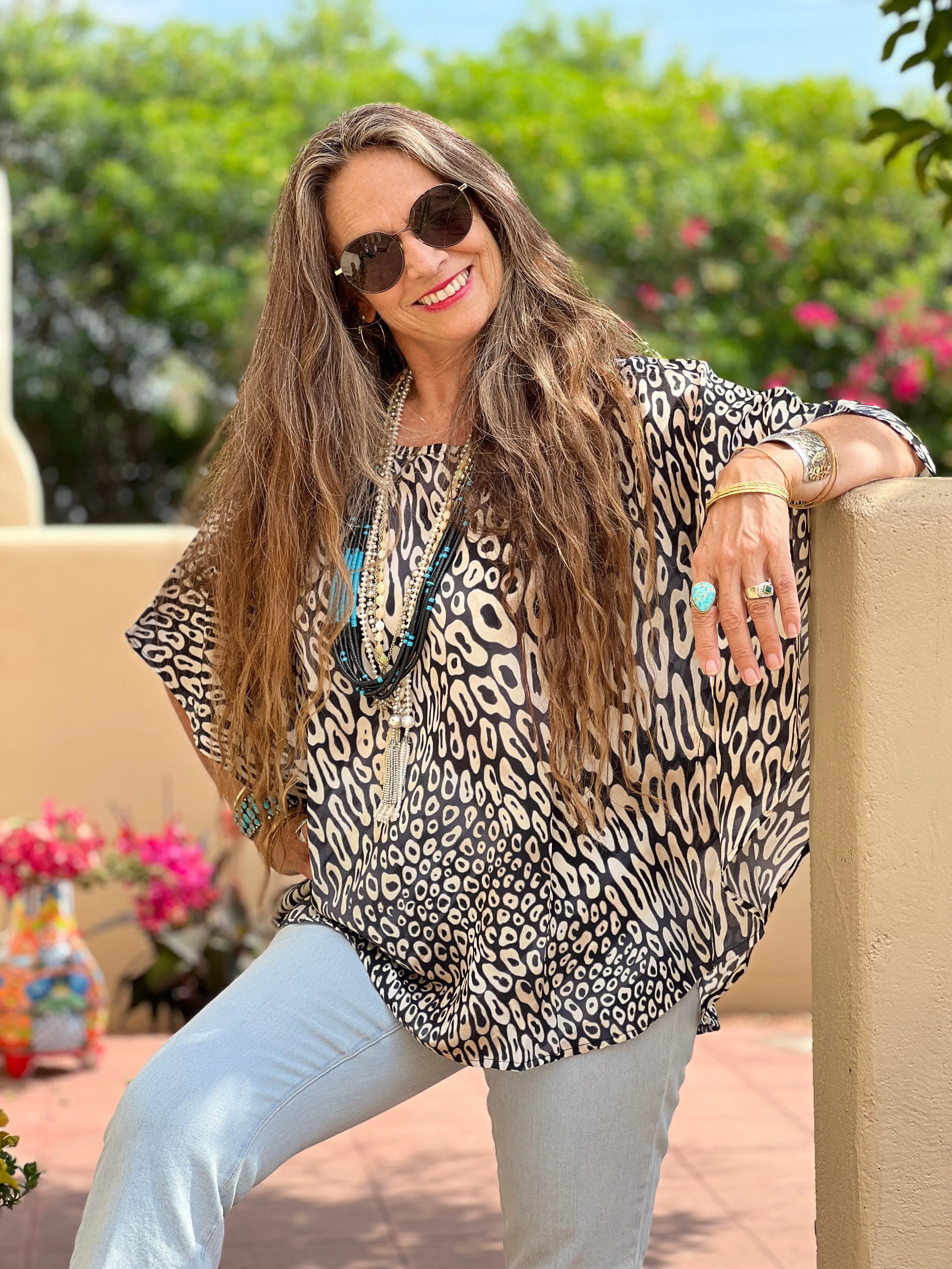 Leopardo Italian Silk Crepe Poncho