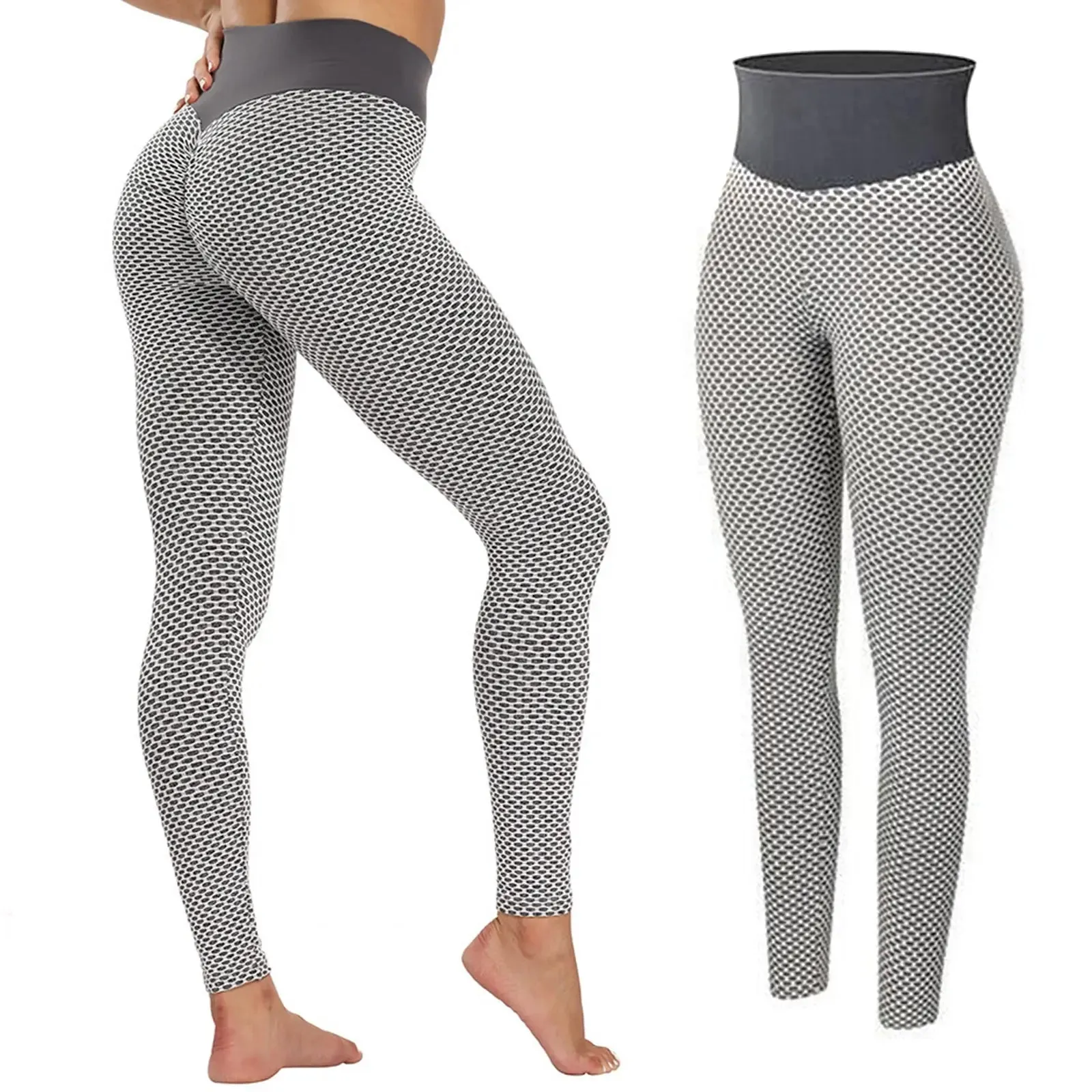 Light grey leggings for women, plus size sports high waist yoga pants, buttlifting workout tights