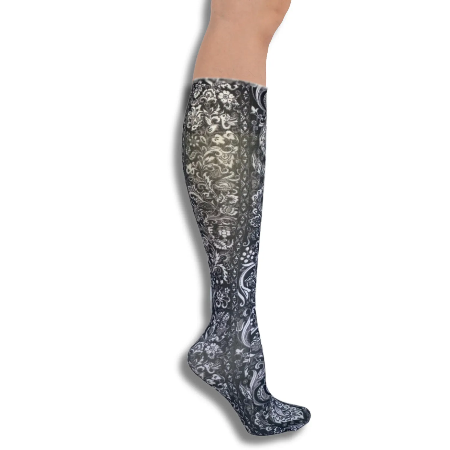 Lightweight Patterned Compression Socks in Black Calypso in Regular & Plus Size