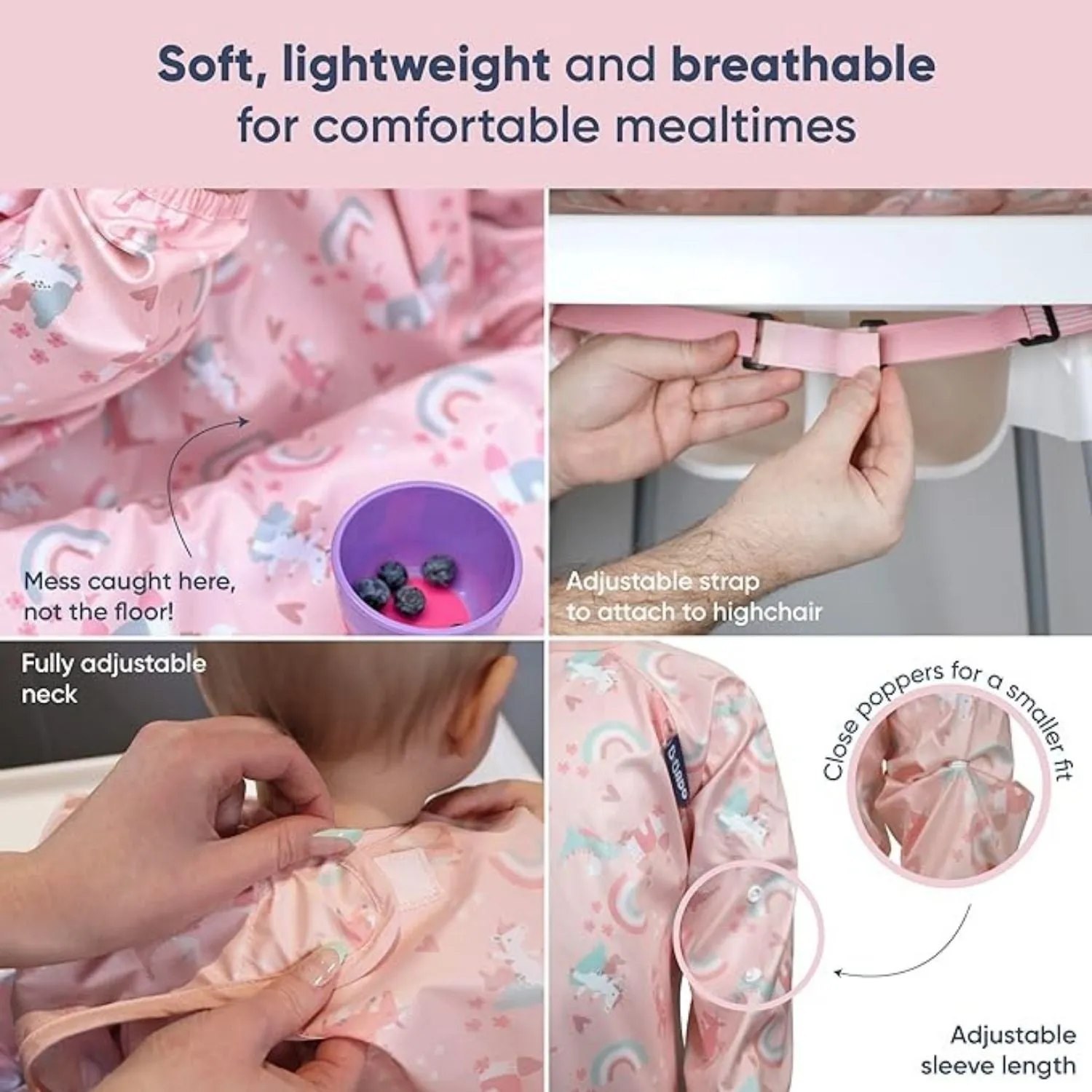 Long Sleeve Coverall & Attachable Handi Cutlery Bundle Over the Rainbow Light Pink