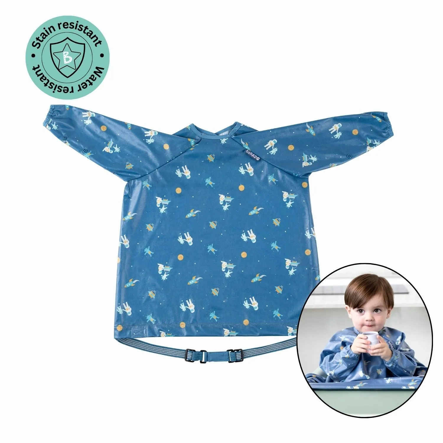 Long Sleeve Coverall Weaning Bib Astro Adventure Blue