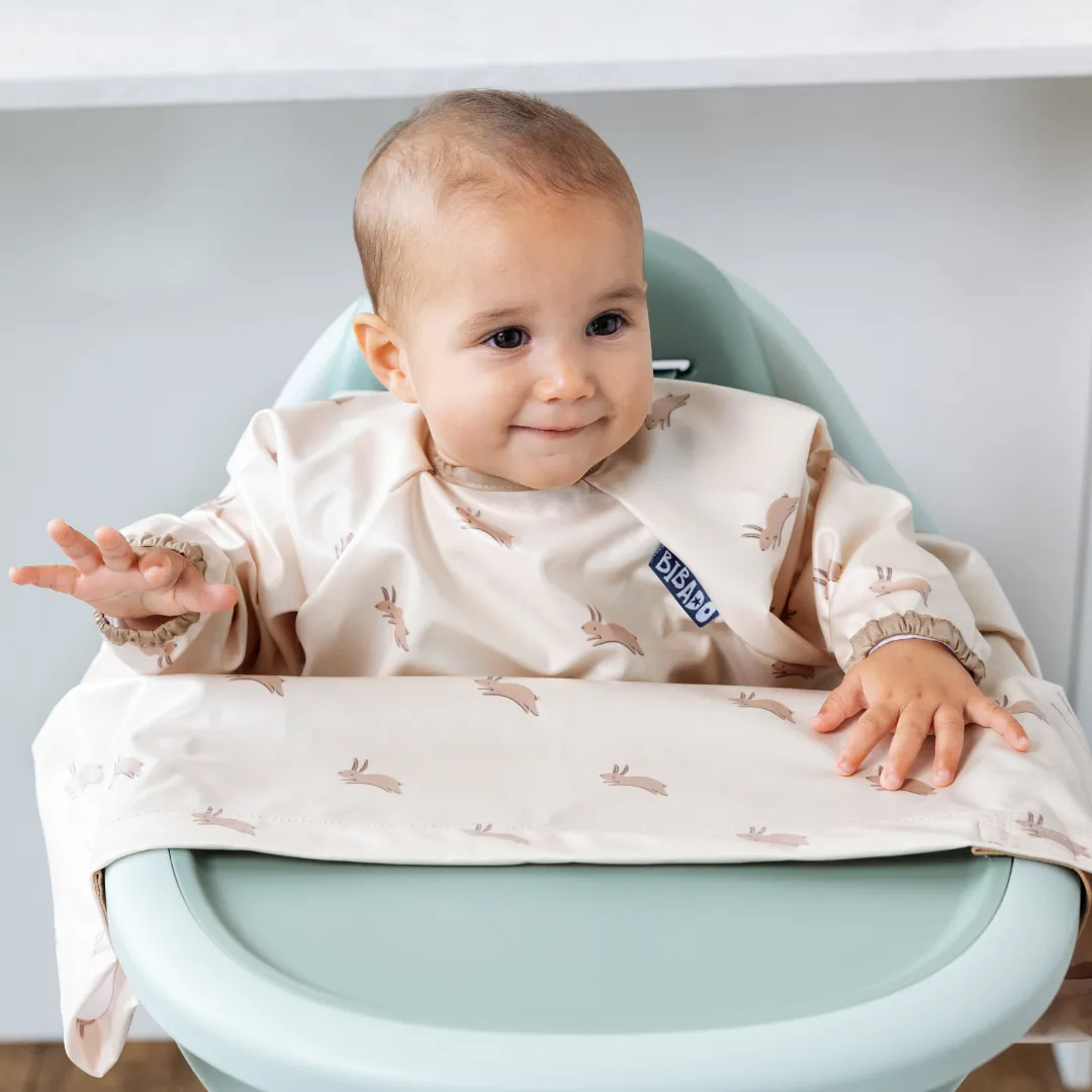 Long Sleeve Coverall Weaning Bib  Happy Hares Off white