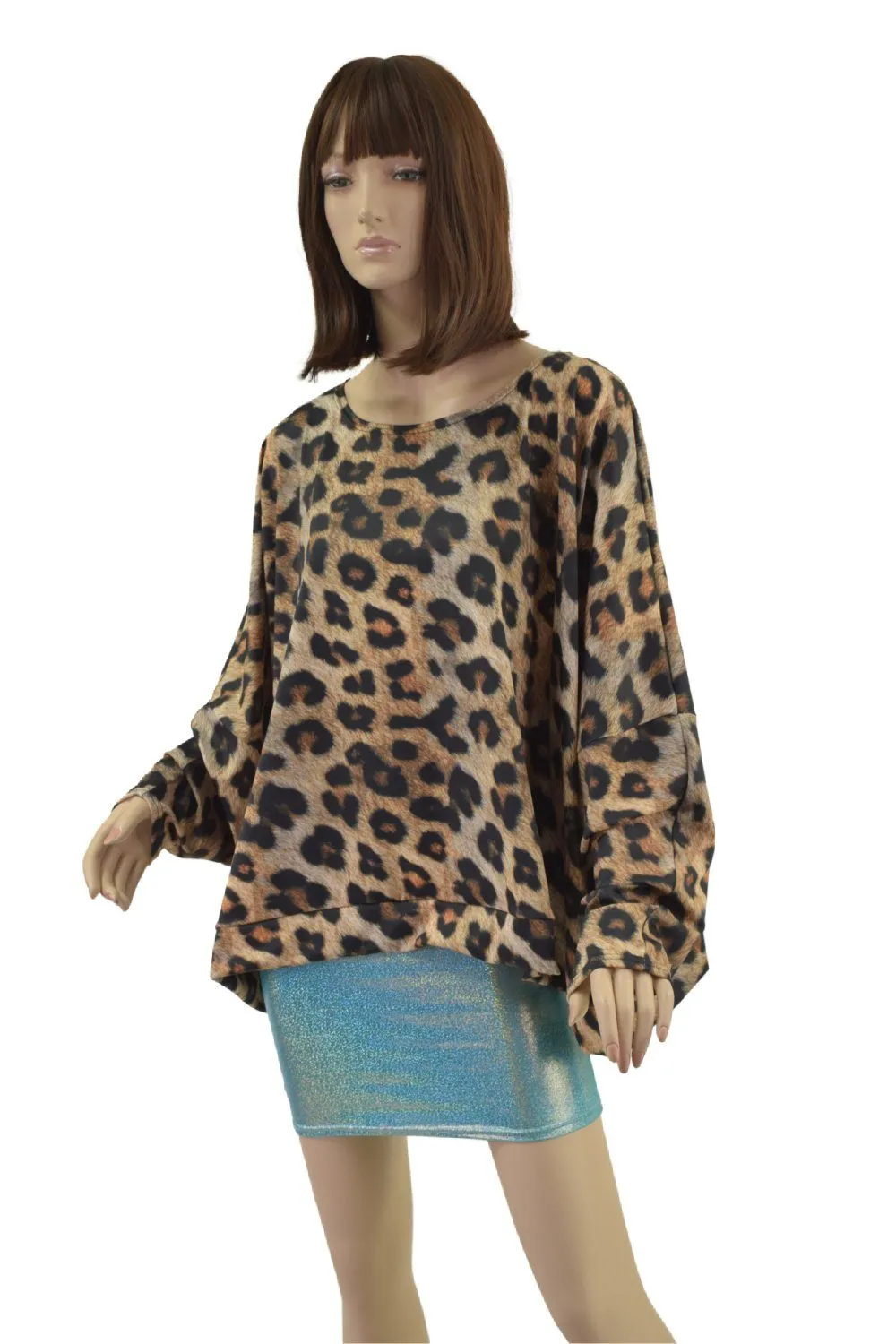 Long Sleeve Pullover Poncho in Leopard Print