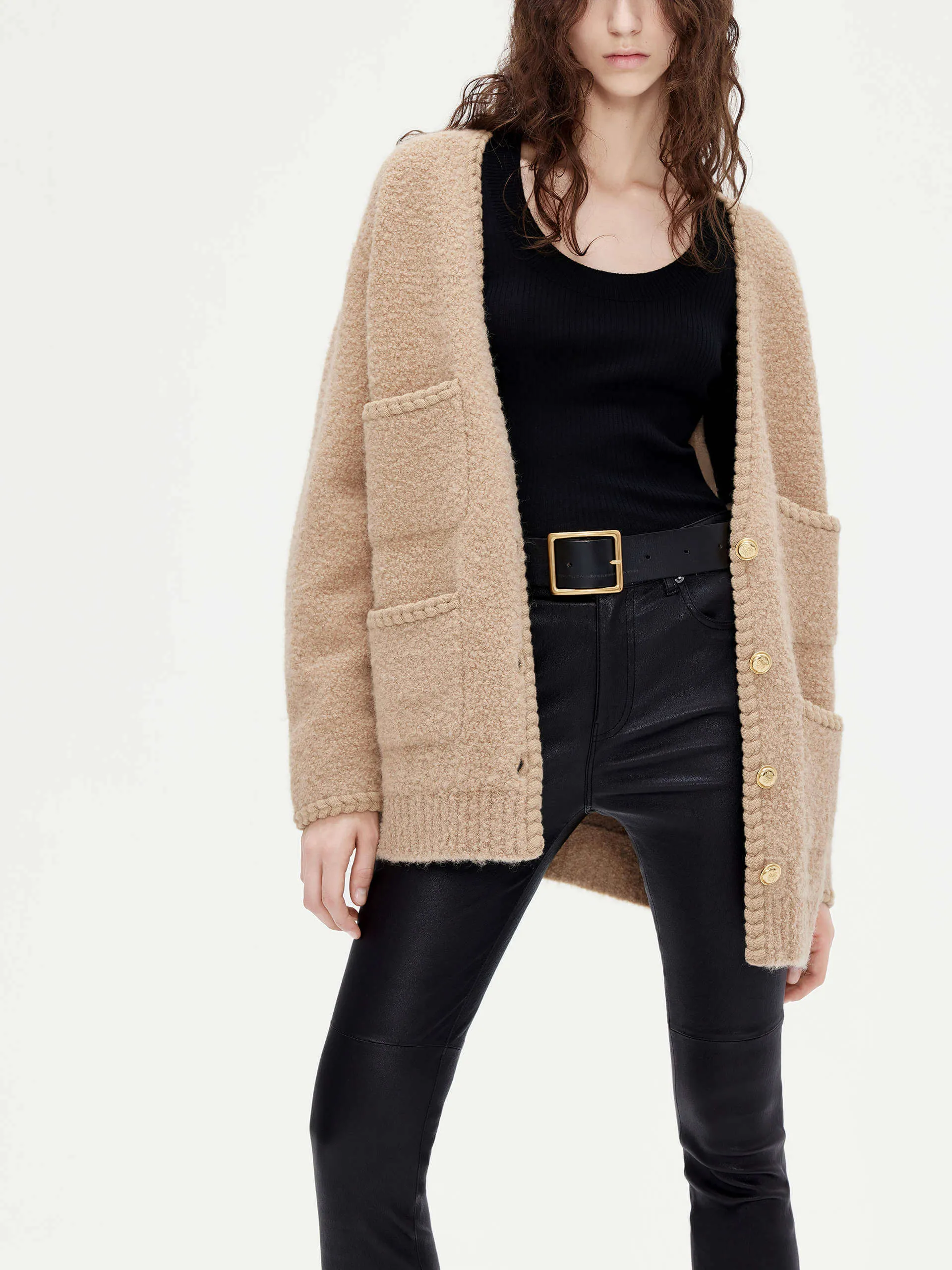 Loose Boucle Knit Cardigan