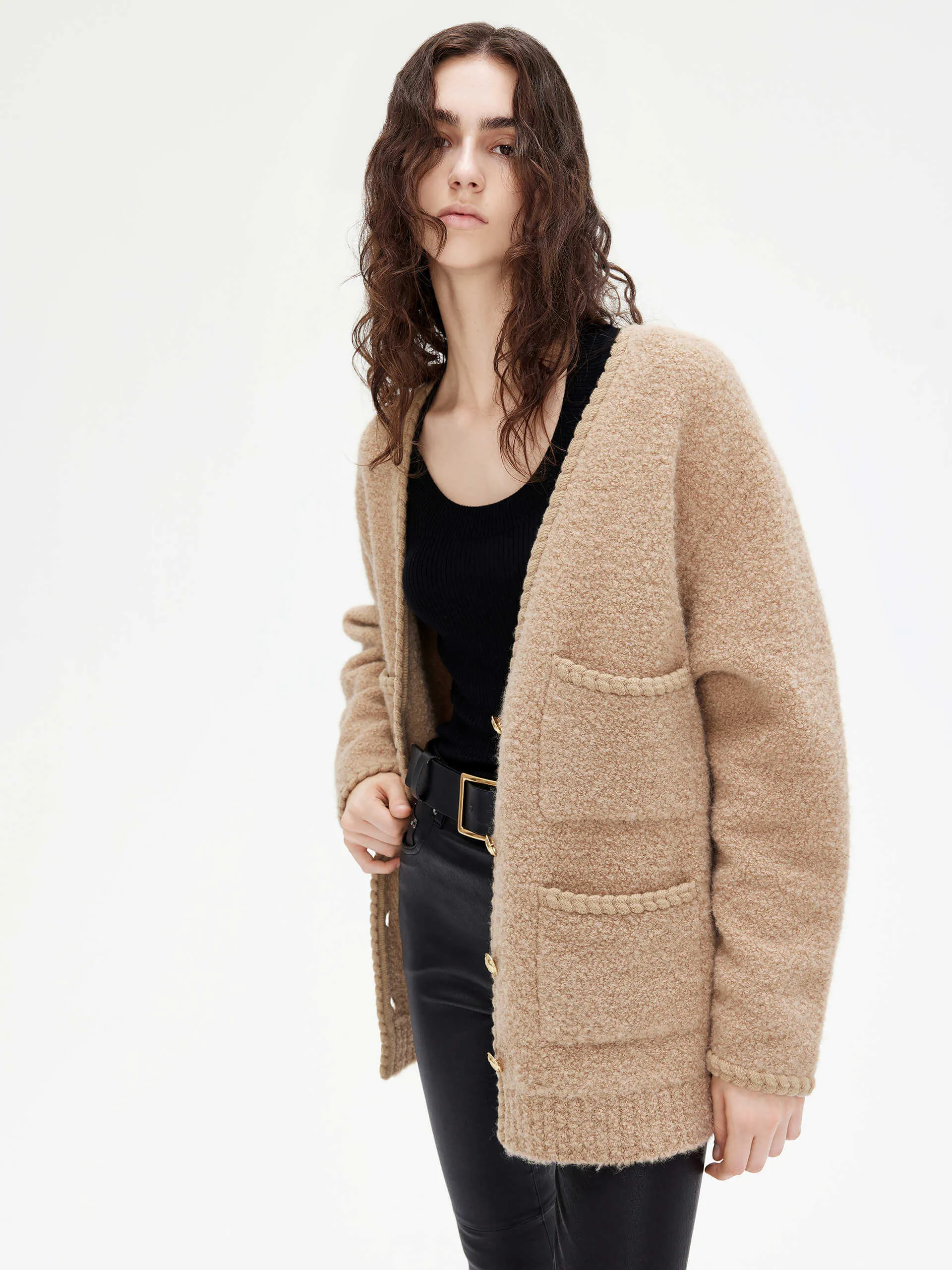 Loose Boucle Knit Cardigan