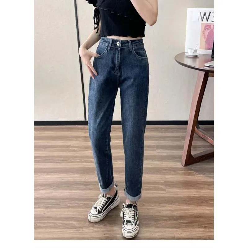 Loose Fit Petite Cropped Harem Slimming Elasticity Carrot High-Waisted Jeans