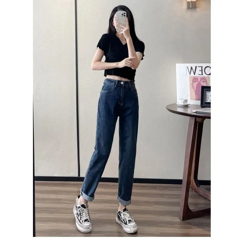 Loose Fit Petite Cropped Harem Slimming Elasticity Carrot High-Waisted Jeans