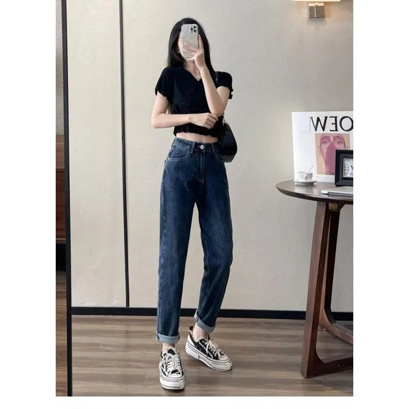 Loose Fit Petite Cropped Harem Slimming Elasticity Carrot High-Waisted Jeans