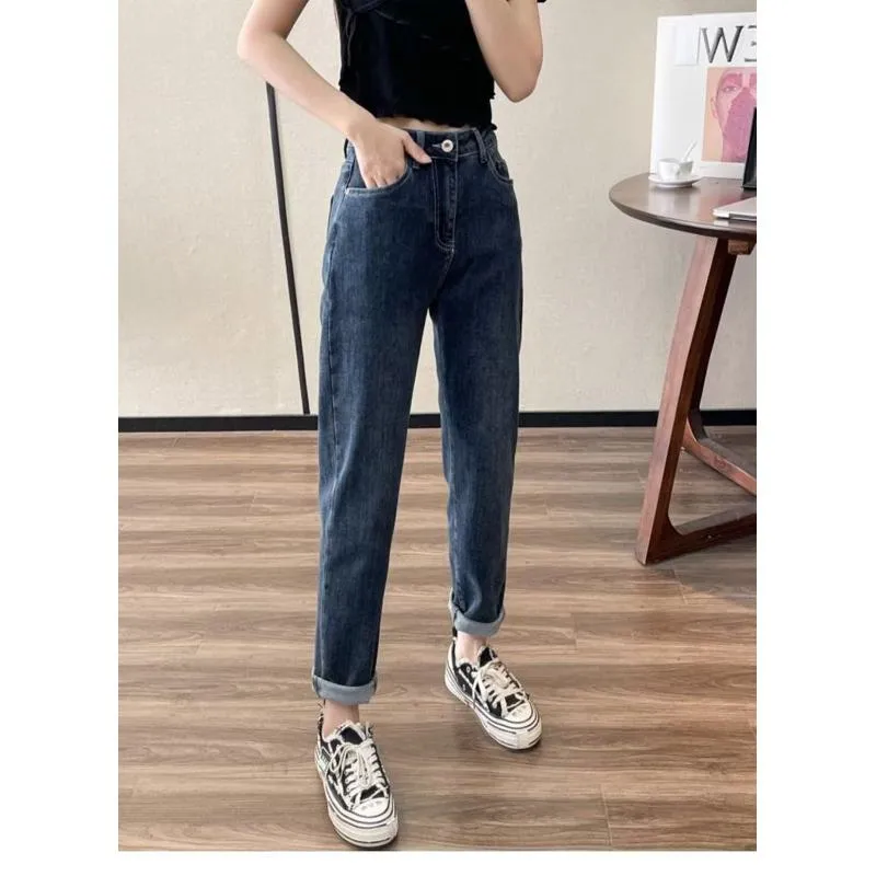 Loose Fit Petite Cropped Harem Slimming Elasticity Carrot High-Waisted Jeans