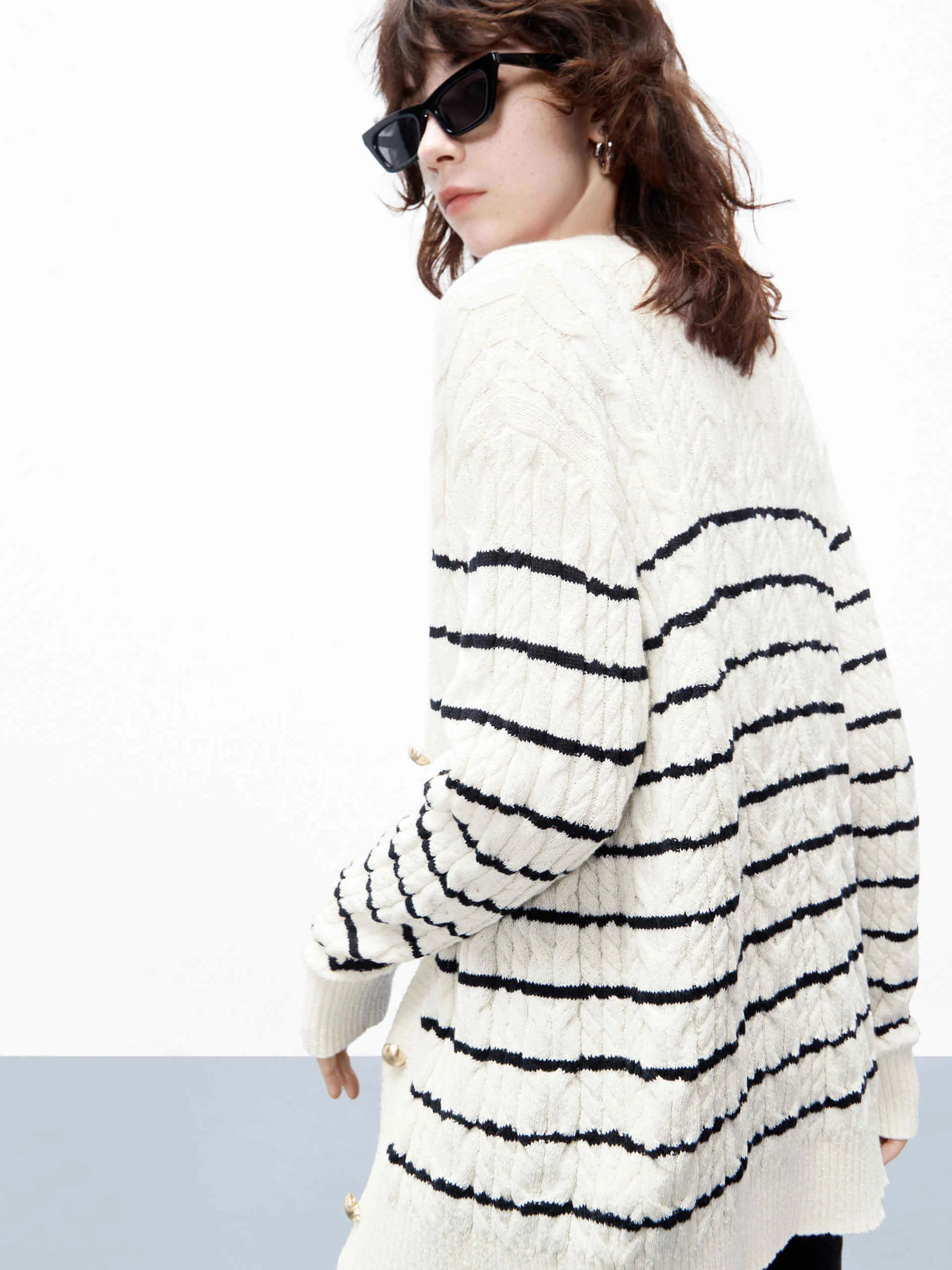 Loose Stripes Knit Cardigan