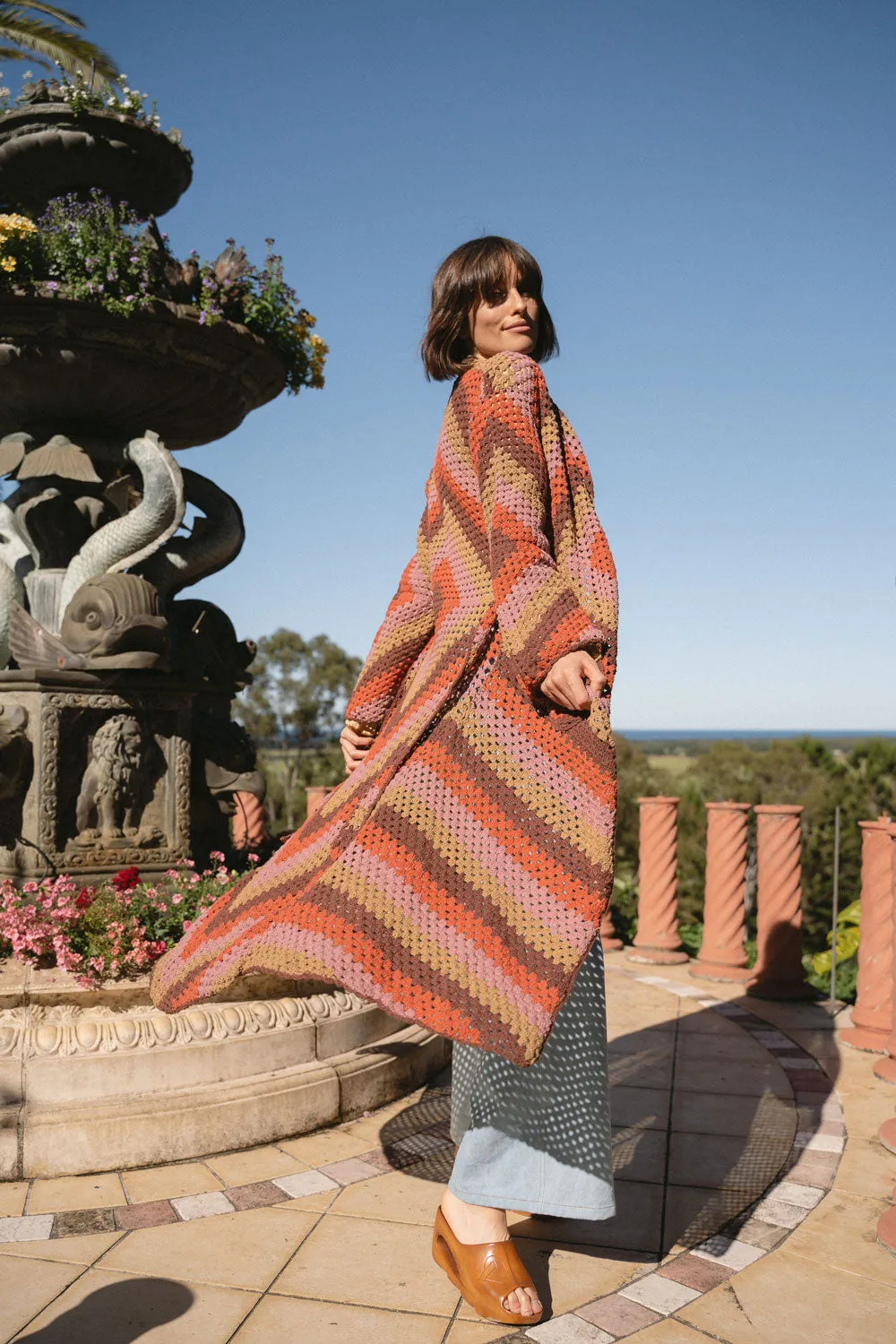 Magic Carpet Ride Crochet Long Coat - Autumn Leaves