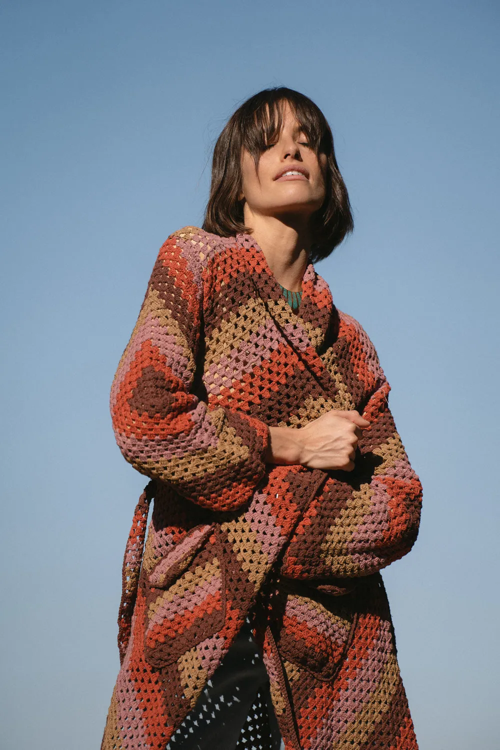 Magic Carpet Ride Crochet Long Coat - Autumn Leaves