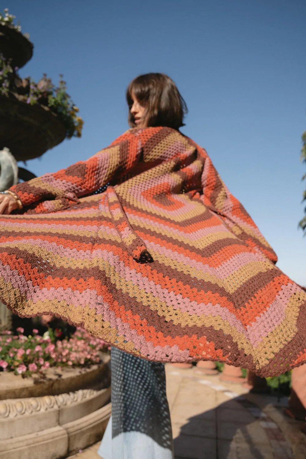 Magic Carpet Ride Crochet Long Coat - Autumn Leaves