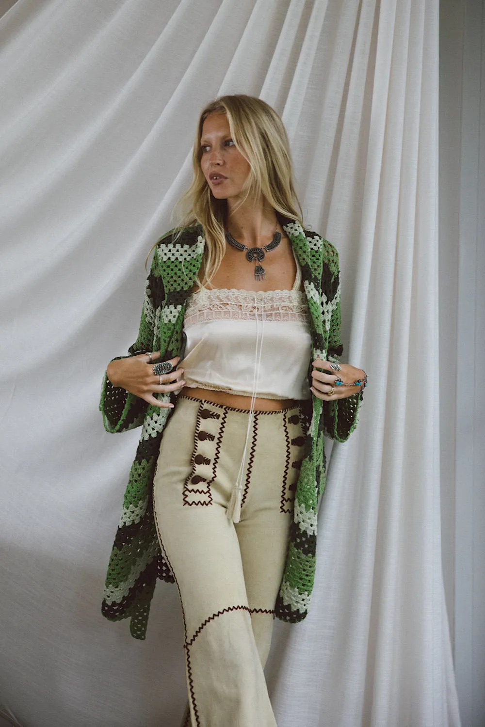 Magic Carpet Ride Short Crochet Coat - Forest