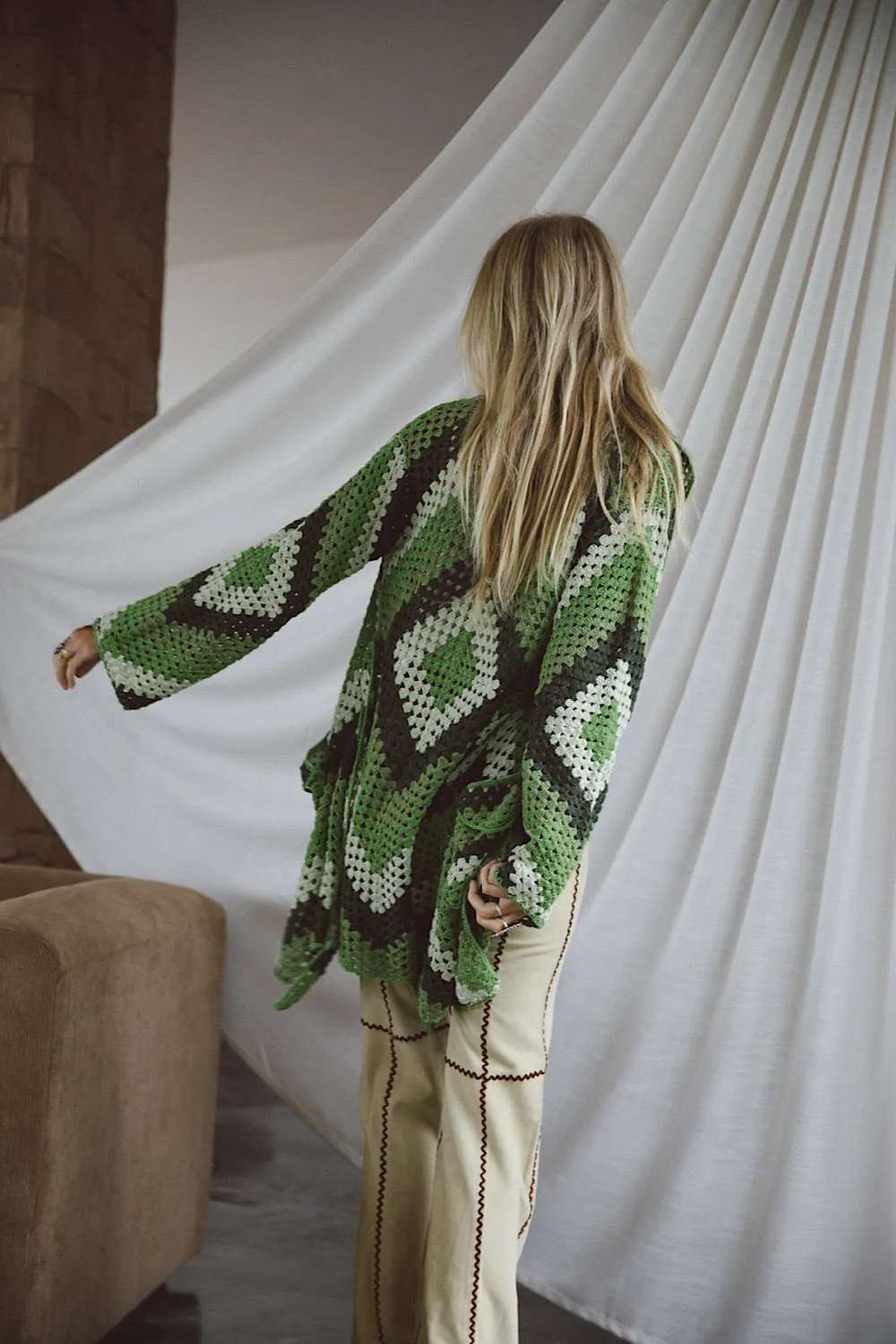 Magic Carpet Ride Short Crochet Coat - Forest