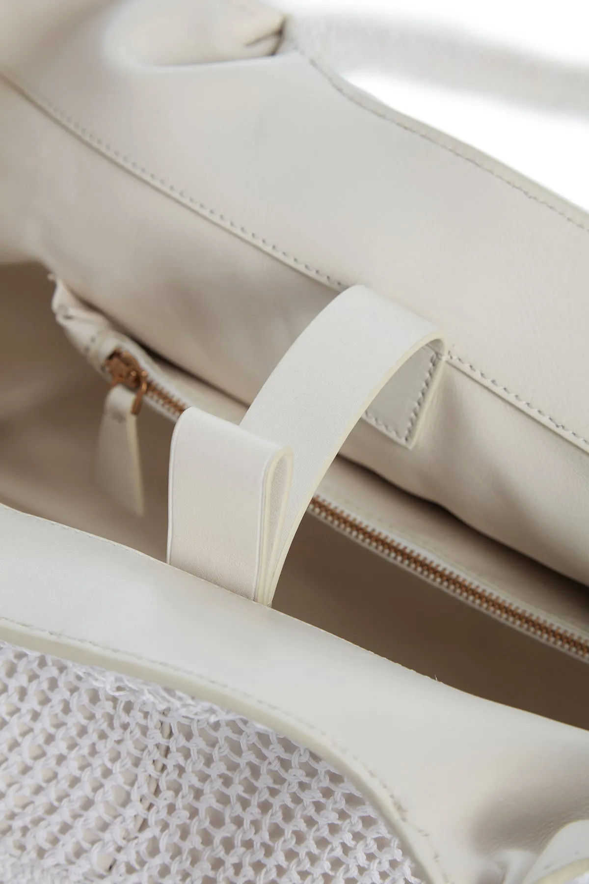 Mcewan Tote Bag in Ivory Leather with Cotton Macrame