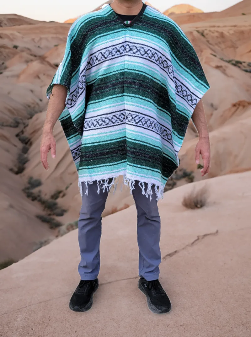 Mexican Striped Poncho | Green