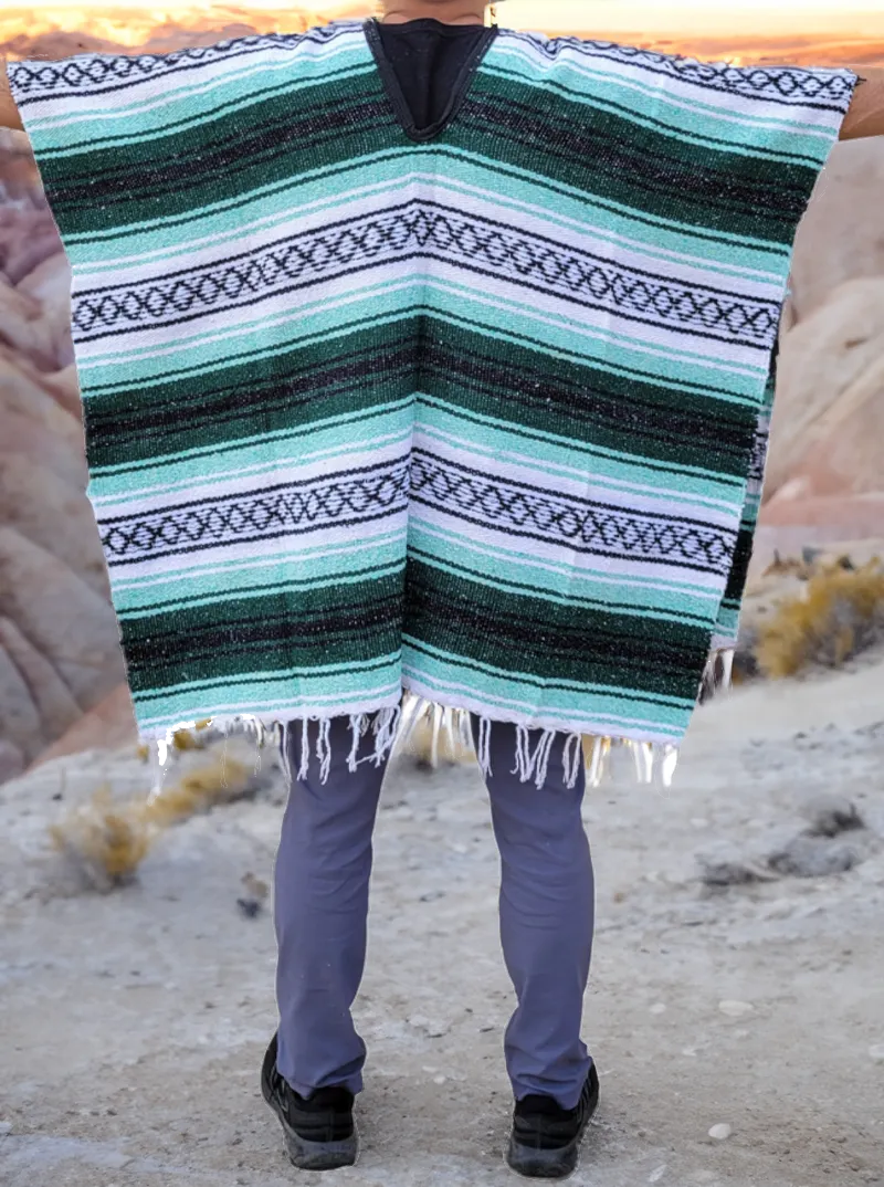 Mexican Striped Poncho | Green