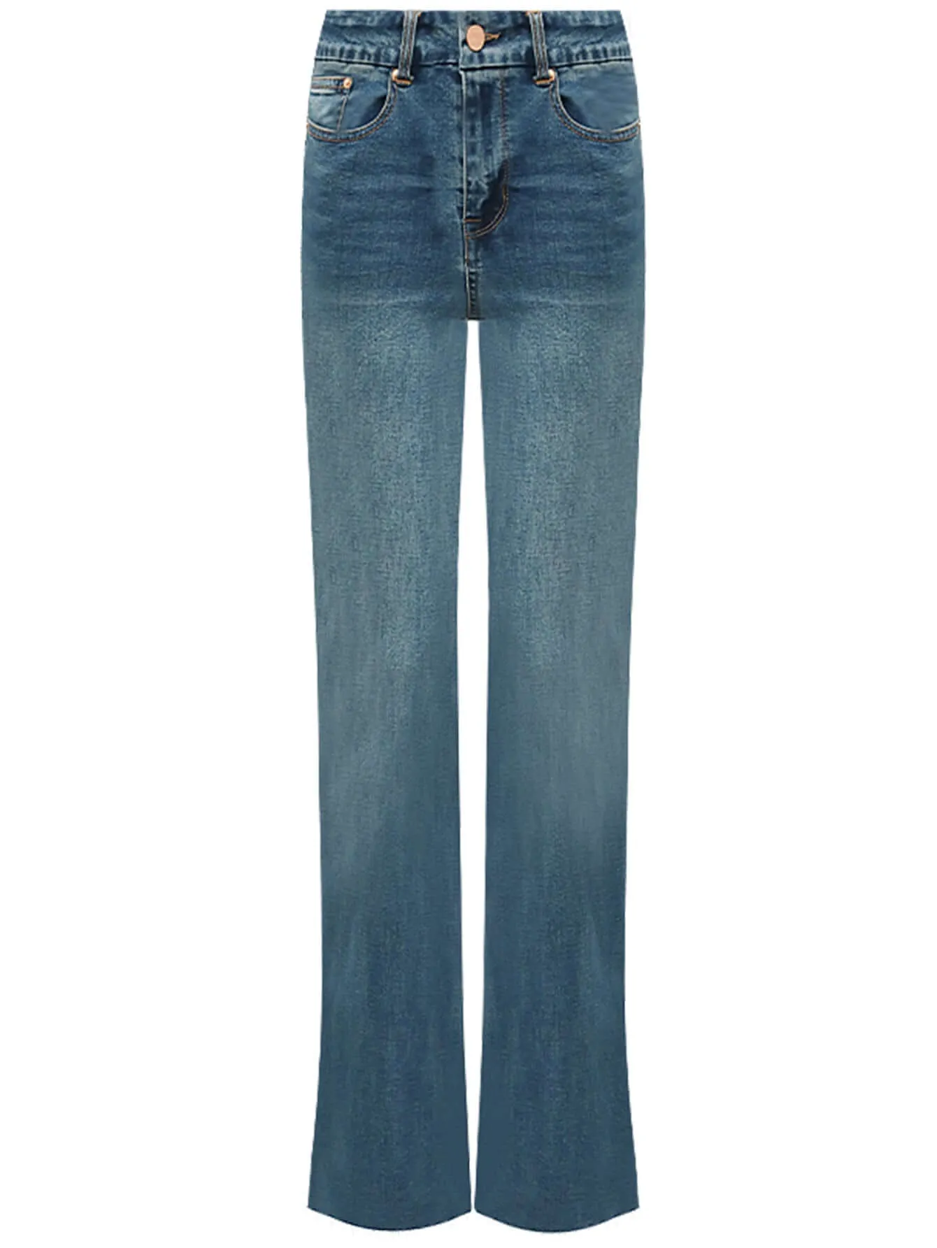 Mid Rise Stretchable Blue Jeans with Frayed Hems