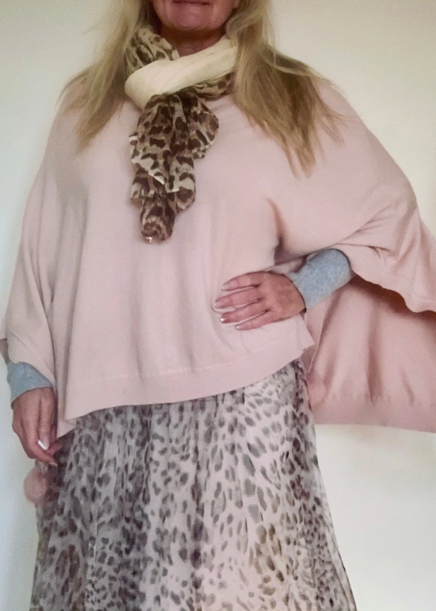 Mondial Poncho in Pink With Fur Pom Poms