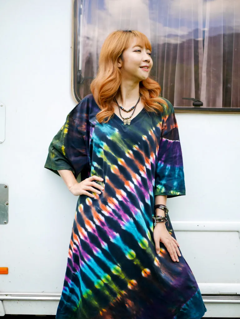 Nebula Burst Hippie Oversized Cotton Tunic Shirt Dress