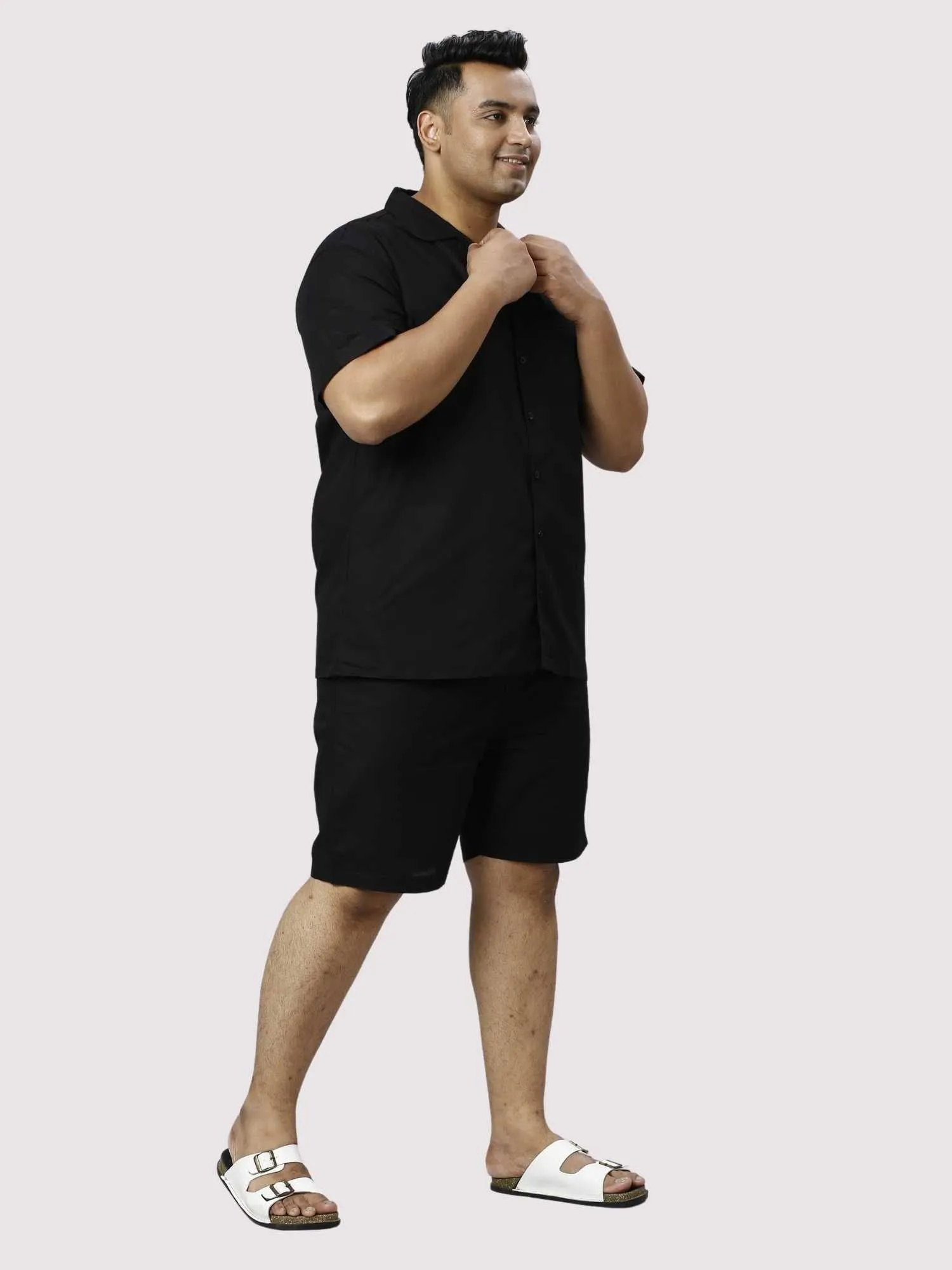 Nero Solid Black Half Co-ords Set Men's Plus Size