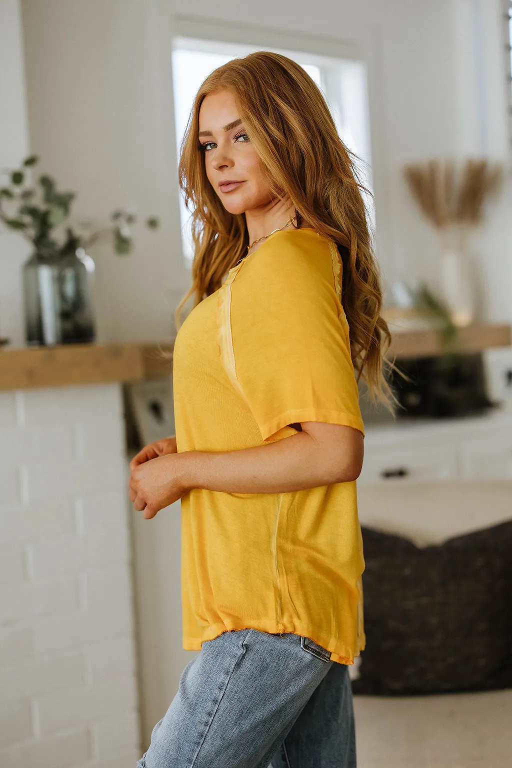 New Edition Mineral Wash T Shirt Yellow - Zenana