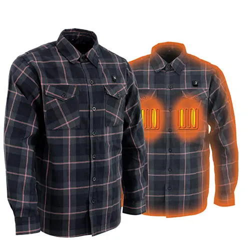 NexGen Heat Men's NXM1602SET Riffraff Black/Grey/Red Heated Flannel Sleeve Shirt for Outdoor Activities w/ Battery