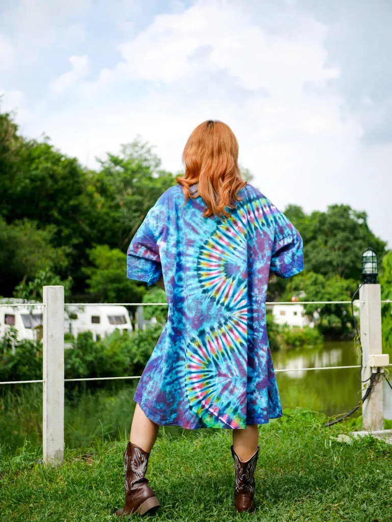 Ocean Waves Hippie Oversized Cotton Tunic Shirt Dress