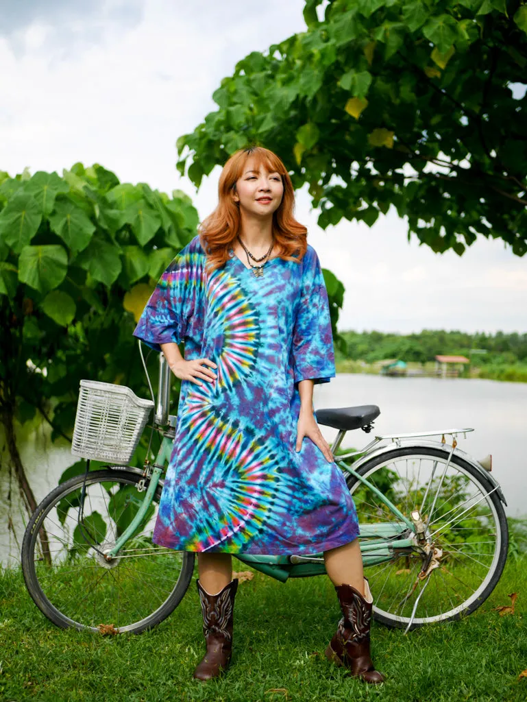 Ocean Waves Hippie Oversized Cotton Tunic Shirt Dress