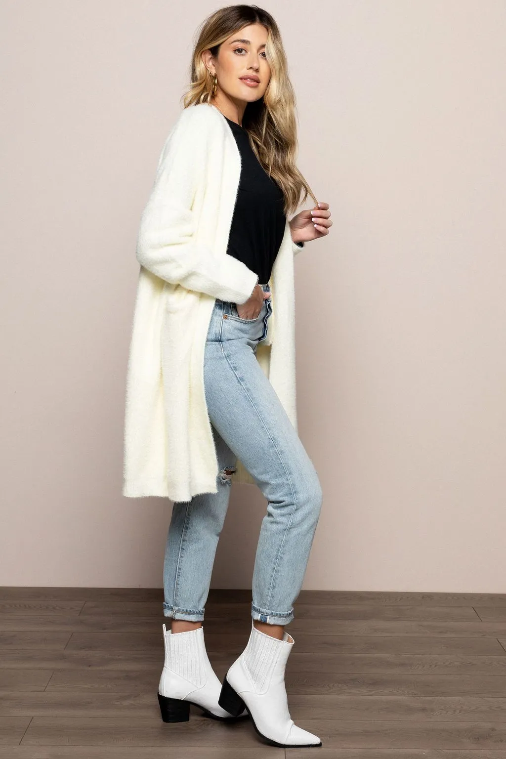 Open Front Cardigan in Cream